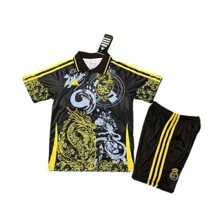 Camiseta Real Madrid Dragon Nino 25-26 Negro Amarillo