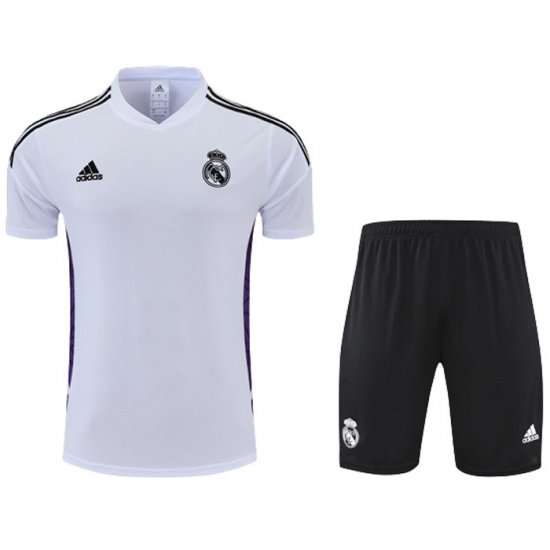 Chandal del Real Madrid Manga Corta 2022-23 Blanco y Purpura - Pantalon Corto - Haga un click en la imagen para cerrar