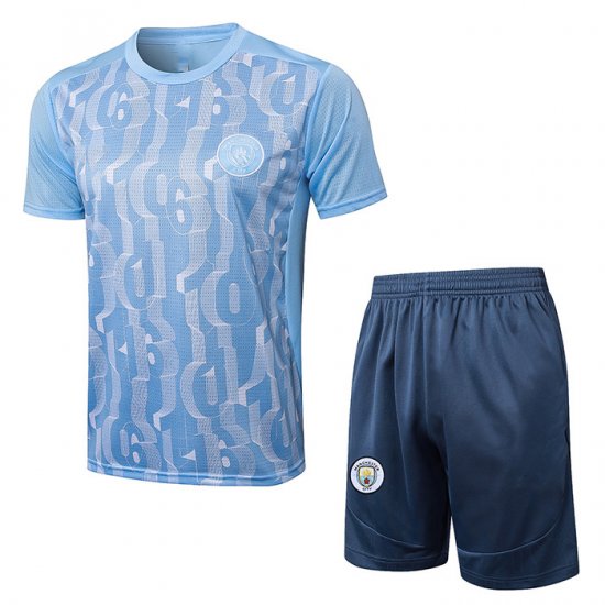 Chandal del Manchester City Manga Corta 2024-25 Azul - Pantalon Corto - Haga un click en la imagen para cerrar