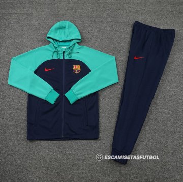 Chandal con Capucha del Barcelona 22-23 Verde y Azul