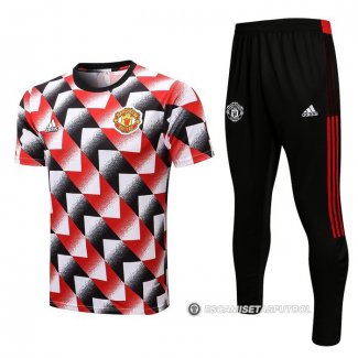 Chandal del Manchester United Manga Corta 22-23 Negro y Rojo