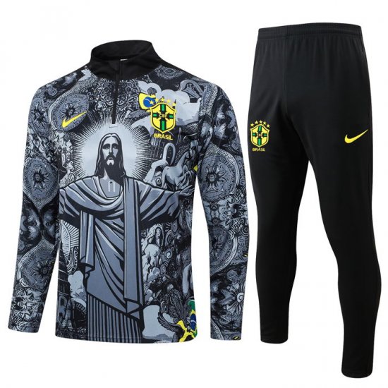 Chandal de Sudadera del Brasil Jesus 24-25 Negro - Haga un click en la imagen para cerrar
