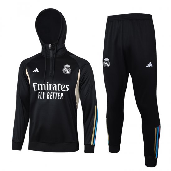 Chandal de Sudadera del Real Madrid Nino 23-24 Negro y Blanco - Haga un click en la imagen para cerrar