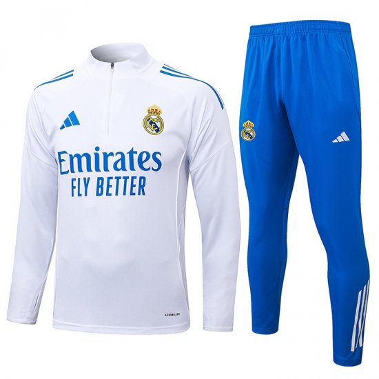 Chandal de Sudadera del Real Madrid Nino 25-26 Blanco Azul - Haga un click en la imagen para cerrar