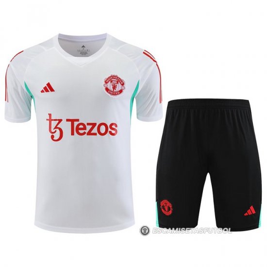 Chandal del Manchester United Manga Corta 2023-2024 Blanco - Pantalon Corto - Haga un click en la imagen para cerrar