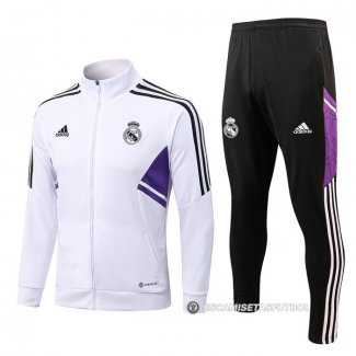 Chandal de Chaqueta del Real Madrid Nino 22-23 Blanco y Purpura