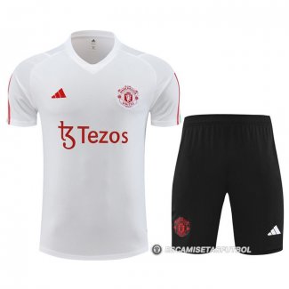 Chandal del Manchester United Manga Corta 23-24 Blanco - Pantalon Corto