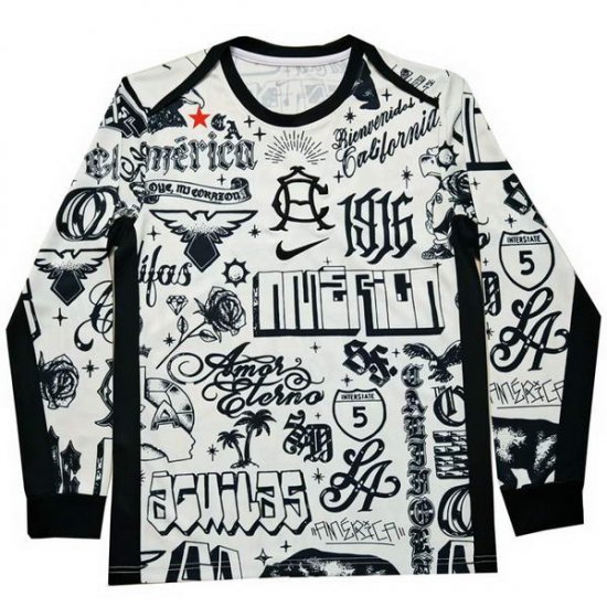 Camiseta Pre Partido del America Manga Larga 2024 Blanco - Haga un click en la imagen para cerrar