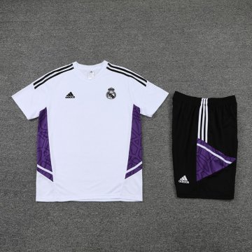 Chandal del Real Madrid Manga Corta 2022-23 Blanco y Purpura - Pantalon Corto